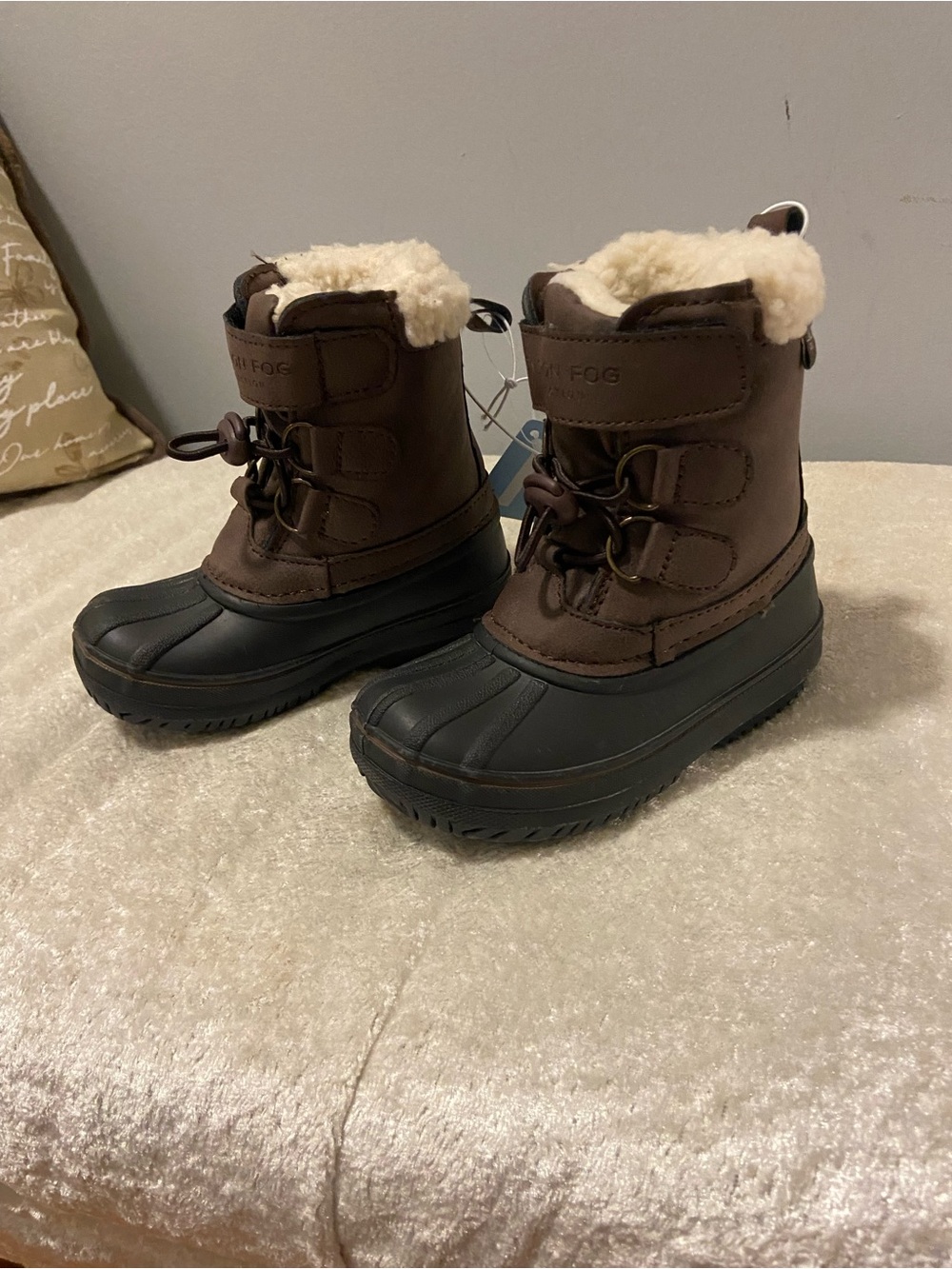 London Fog Kids Brown and Black Winter Boots with Faux Fur